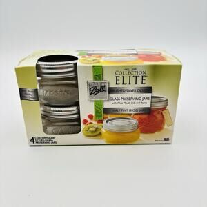 Ball Elite Squatty Half Pint Mason Jars Wide Mouth, 4 Jars 1/2 Pint. 8oz. NEW